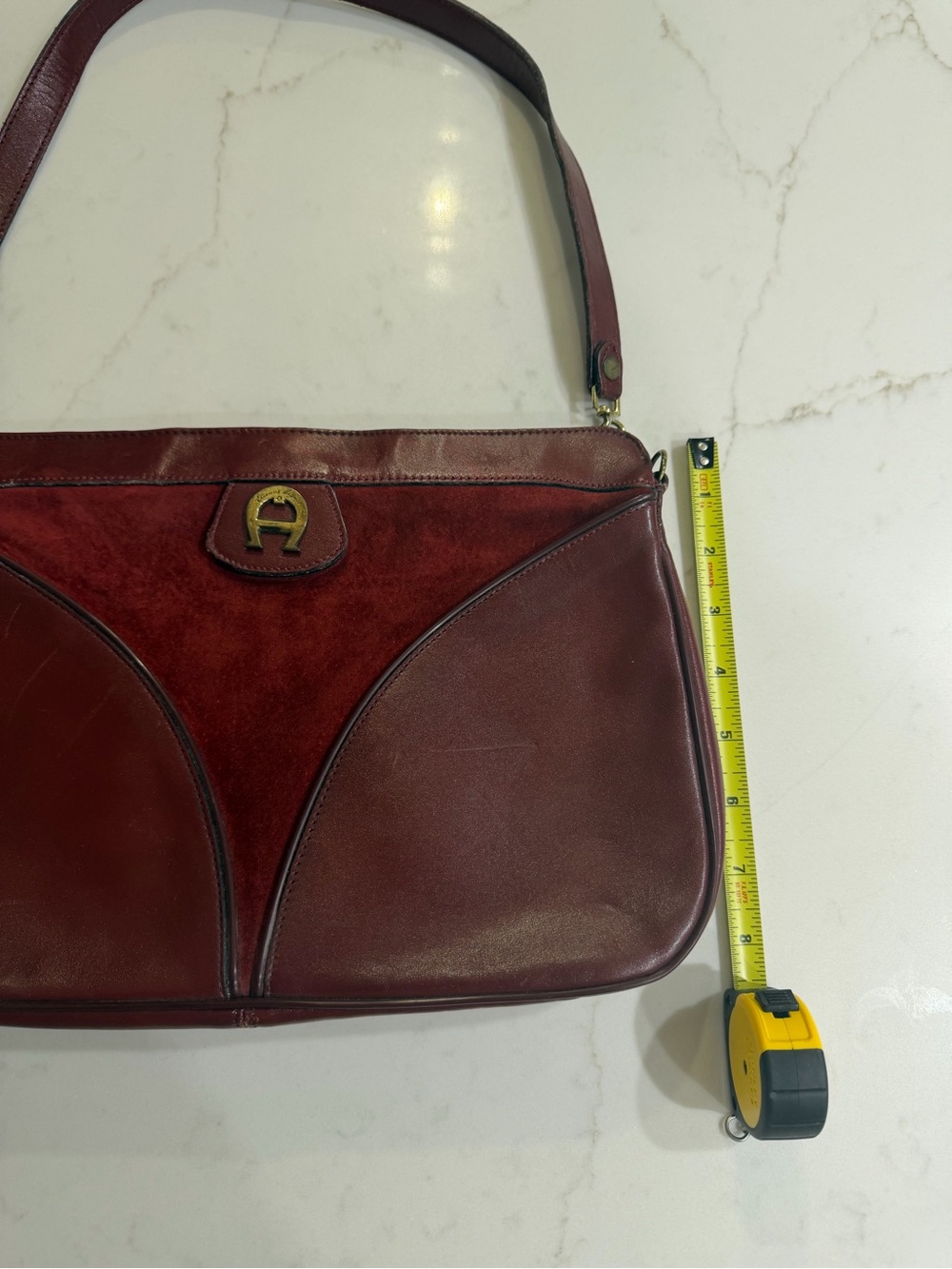 Vintage Etienne Aigner Burgundy Two-Tone Leather/Suede Shoulder Bag - Picture 2 of 8